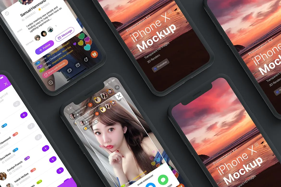 APP界面设计截图预览iPhone X手机样机模板v2 Presentation Kit – iPhone showcase Mockup插图(2)