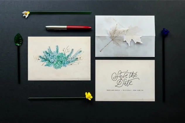 经典复古婚礼请柬样机模板 Vintage Wedding Invitation Mockup插图(2)