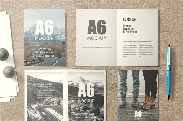 A6纵向双折页贺卡印刷品样机 A6 Portrait Bi-Fold Greeting Card Mock-up插图(5)