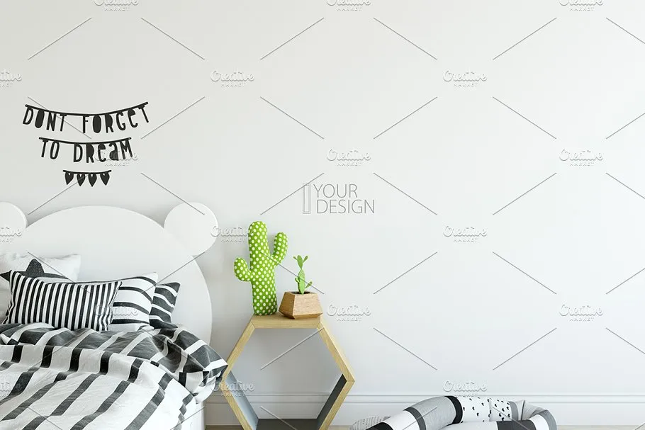 儿童卧室书房墙纸&相框样机 KIDS Interior WALL & FRAMES Mockup 3插图(12)