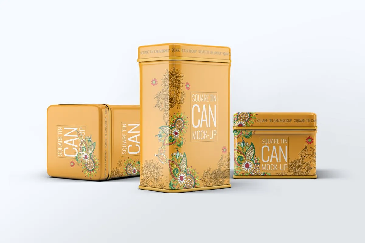 茶叶锡罐外观设计样机模板 Tin Cans Mock-Up Bundle插图