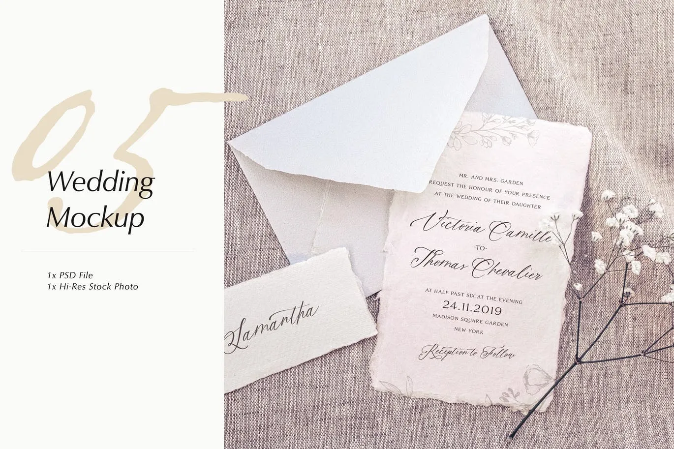 婚礼照片婚礼邀请函优雅风格设计样机像素设计精选模板v05 Wedding Photo Mockup 05