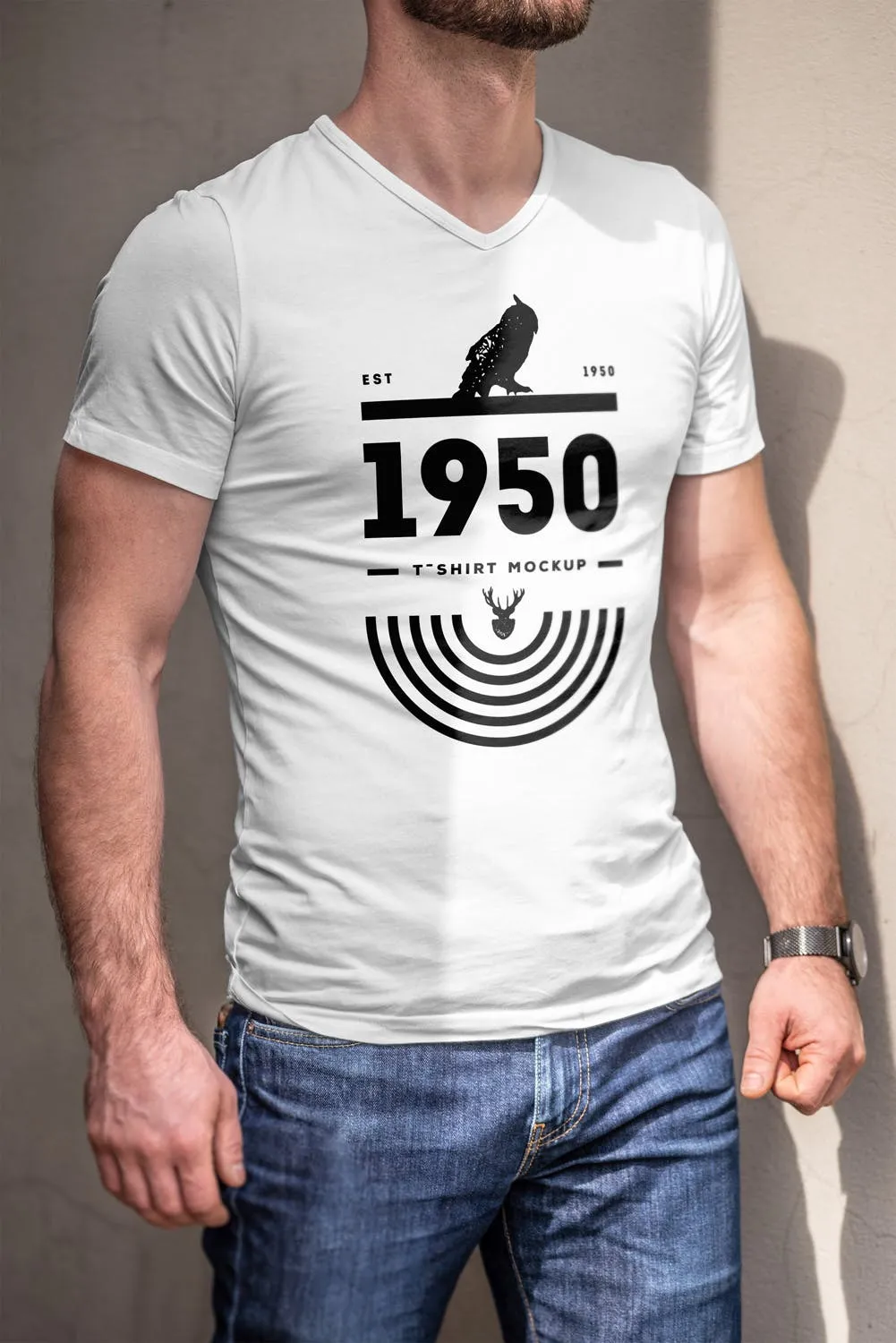 男士印花T恤真实模特上身效果图样机素材库精选模板 T-Shirt Mock-up 5插图(6)