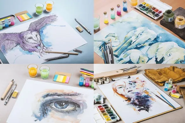 水彩颜料艺术插画样机 Watercolor Paint Mock Up插图(2)