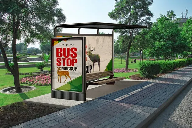 巴士公交站台灯箱广告牌样机 Bus Stand Mockups插图(2)