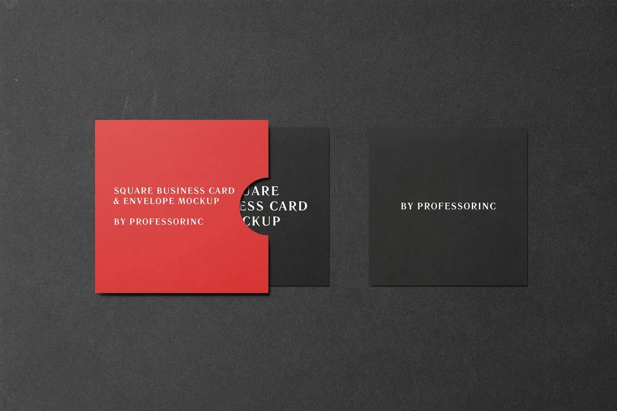 黑色方形商业名片样机模板 Square Business Card Mockup#8211; Black Edition