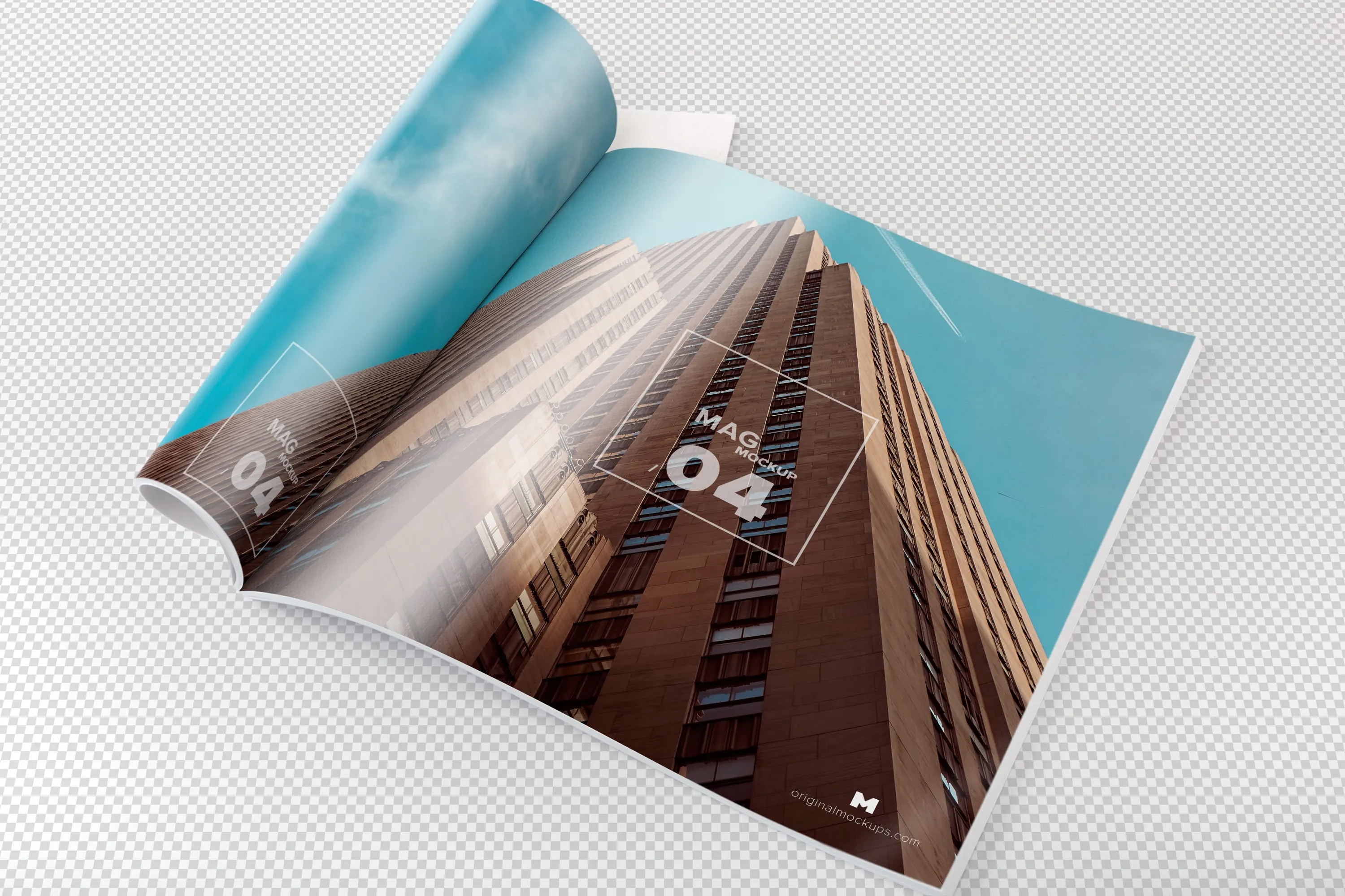 卷页方形杂志内页排版设计样机 Square Magazine Opened Rolled Mockup