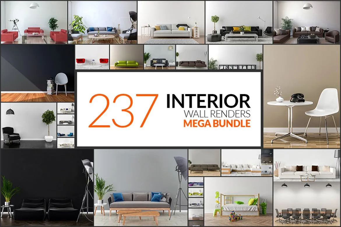 237个室内装饰场景高清照片样机素材包 237 Interior Wall Renders – Mega Bundle