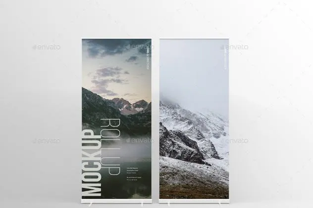 垂直卷帘画海报样机模板 Rollup Mockup插图(2)