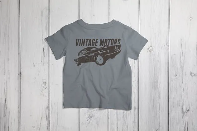 儿童版圆领T恤服饰印花设计样机素材 Crew Neck T-shirt Mock-up Kids Version插图(4)