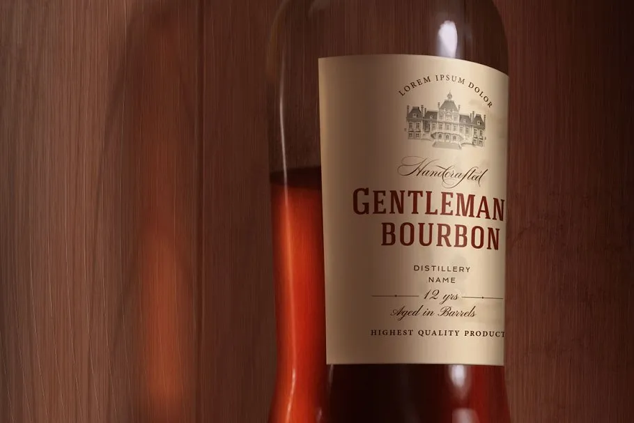 威士忌酒瓶标签设计展示样机v1 Whiskey mock-up light label 1插图