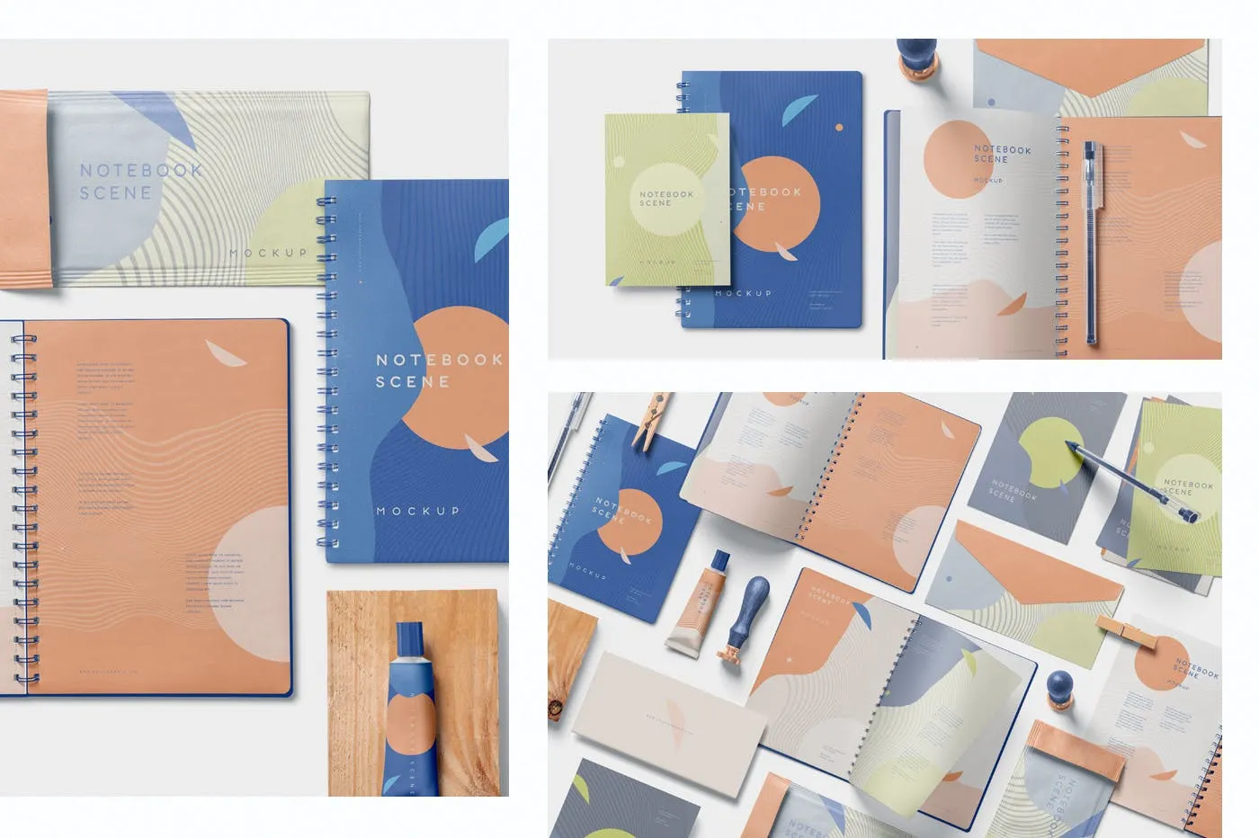 三种款式记事本外观设计预览样机模板 3 Notebook Mockups With Movable Elements插图(1)