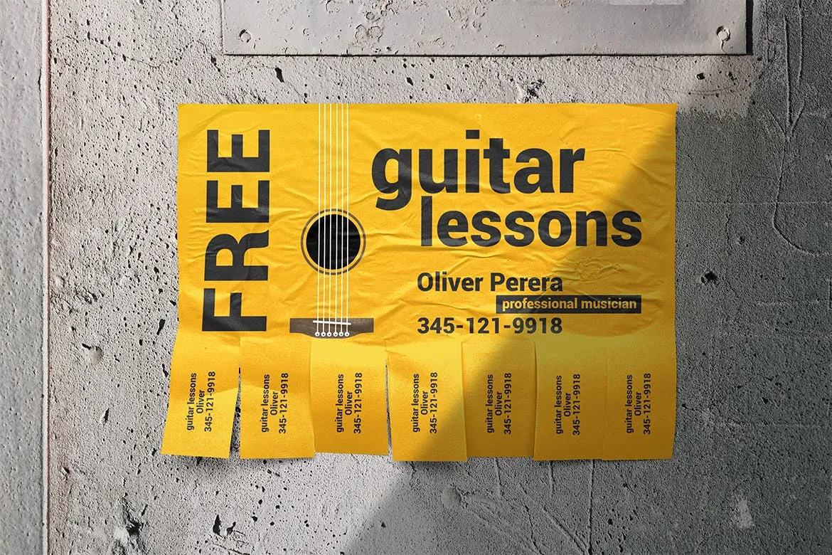 可撕下联系方式的海报设计张贴效果图样机 Tear-off Ad Mockup插图(2)