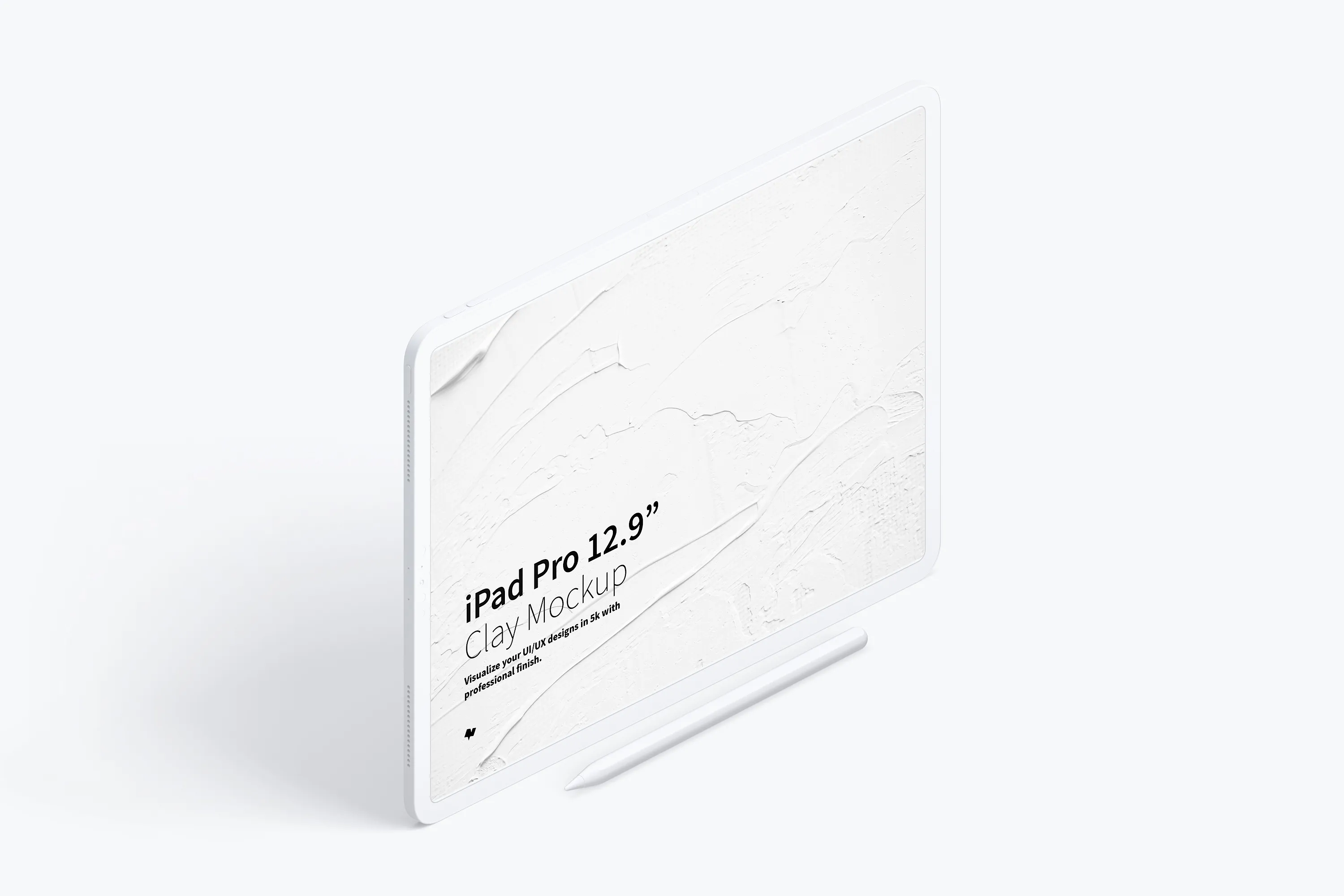 iPad Pro平板电脑黏土陶瓷材质等距右视图样机03 Clay iPad Pro 12.9 Mockup, Isometric Right View 03插图