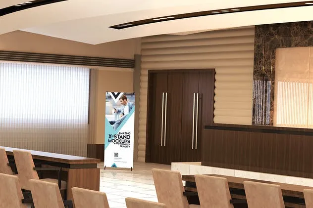 易拉宝展架广告Banner样机模板 Realistic X-Banner Mockups插图(1)