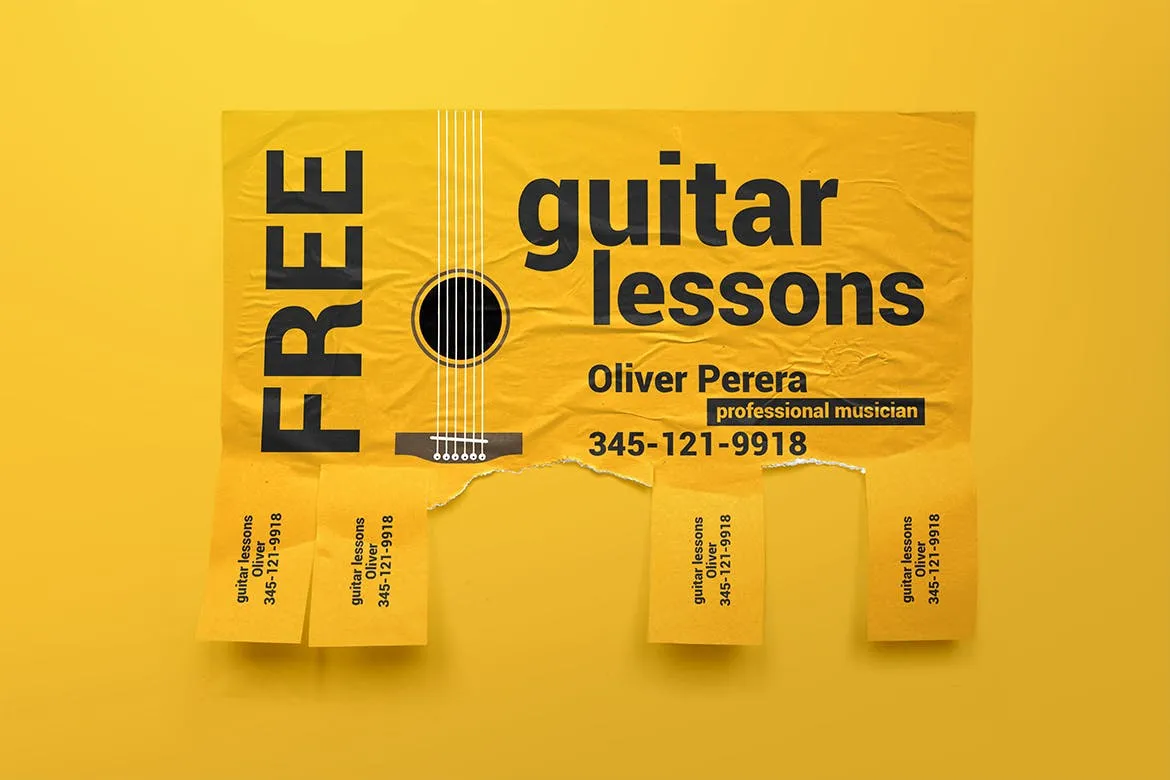 可撕下联系方式的海报设计张贴效果图样机 Tear-off Ad Mockup插图(1)