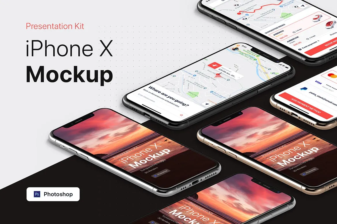 APP界面设计截图预览iPhone X手机样机模板v3 Presentation Kit – iPhone showcase Mockup插图(5)