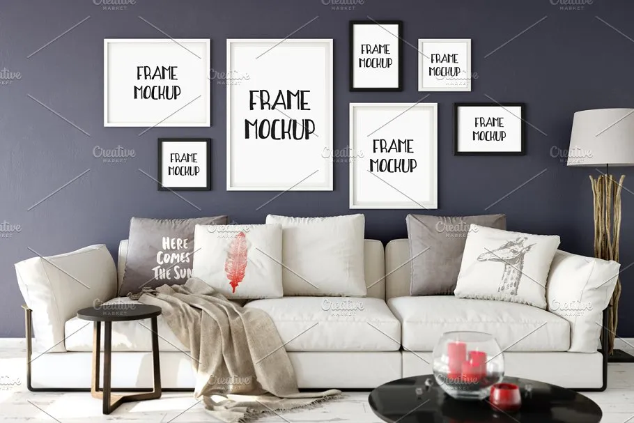现代客厅画框样机模板09 Scandi Interior Frame Mockup – 09插图(1)