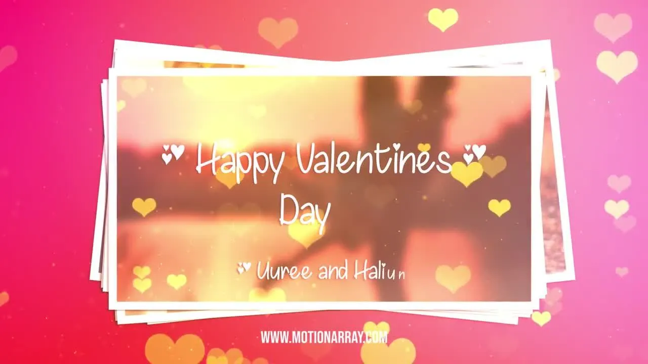 动态散落心形浪漫照片幻灯片展示像素设计精选AE模板