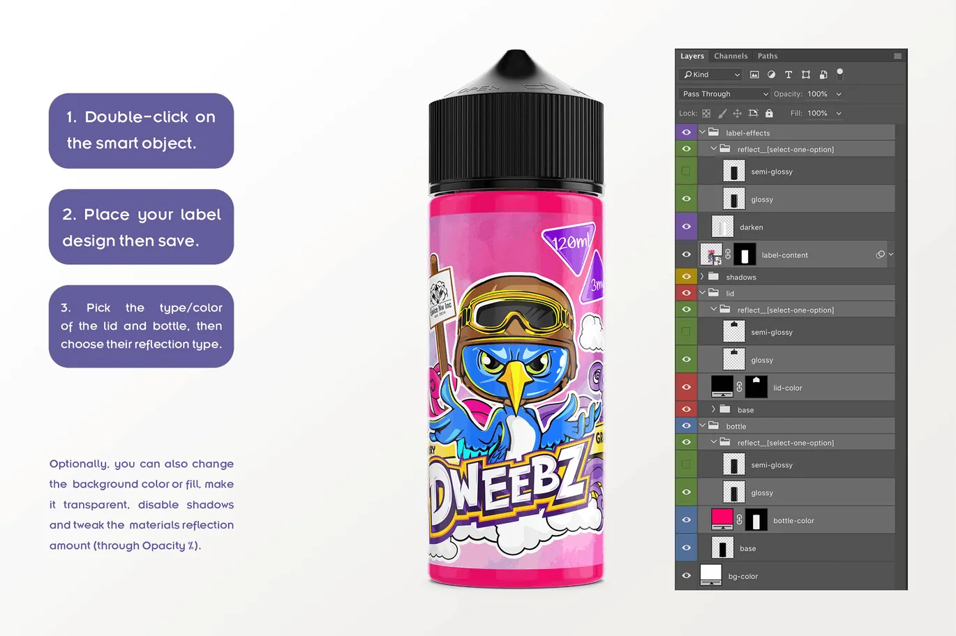 电子烟水果味烟油瓶外观设计样机模板 eLiquid Bottle Mockup v 120ml-A插图(6)