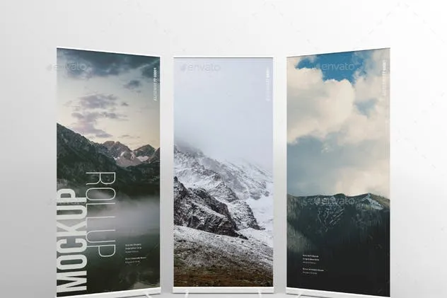 垂直卷帘画海报样机模板 Rollup Mockup插图(3)