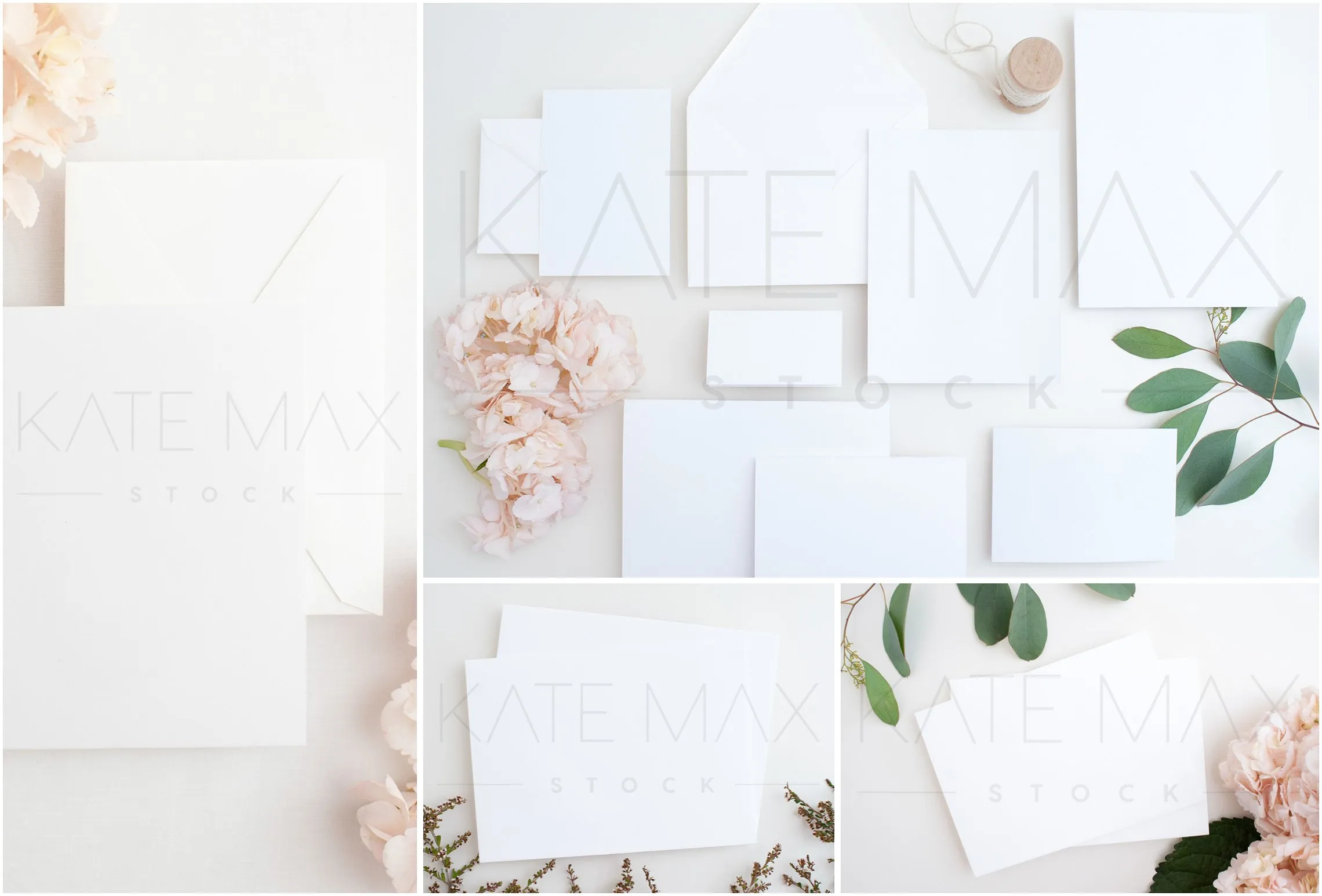 华丽的粉红绣球花便签卡片样机模板 Blush Card Mockups Bundle插图(1)