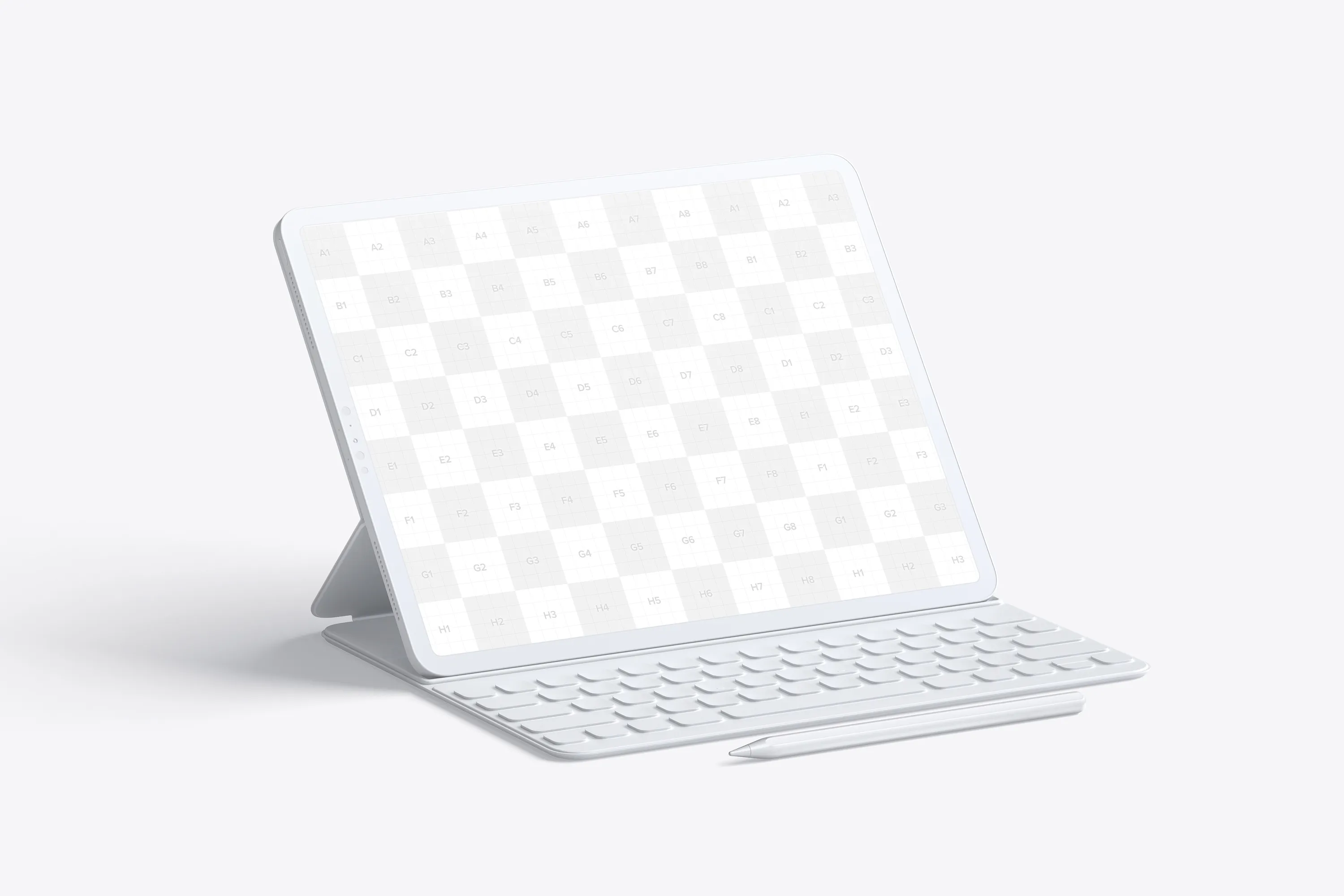 附带键盘的iPad Pro平板电脑屏幕演示样机模板 Clay iPad Pro 12.9” Mockup, With Key Board插图(1)