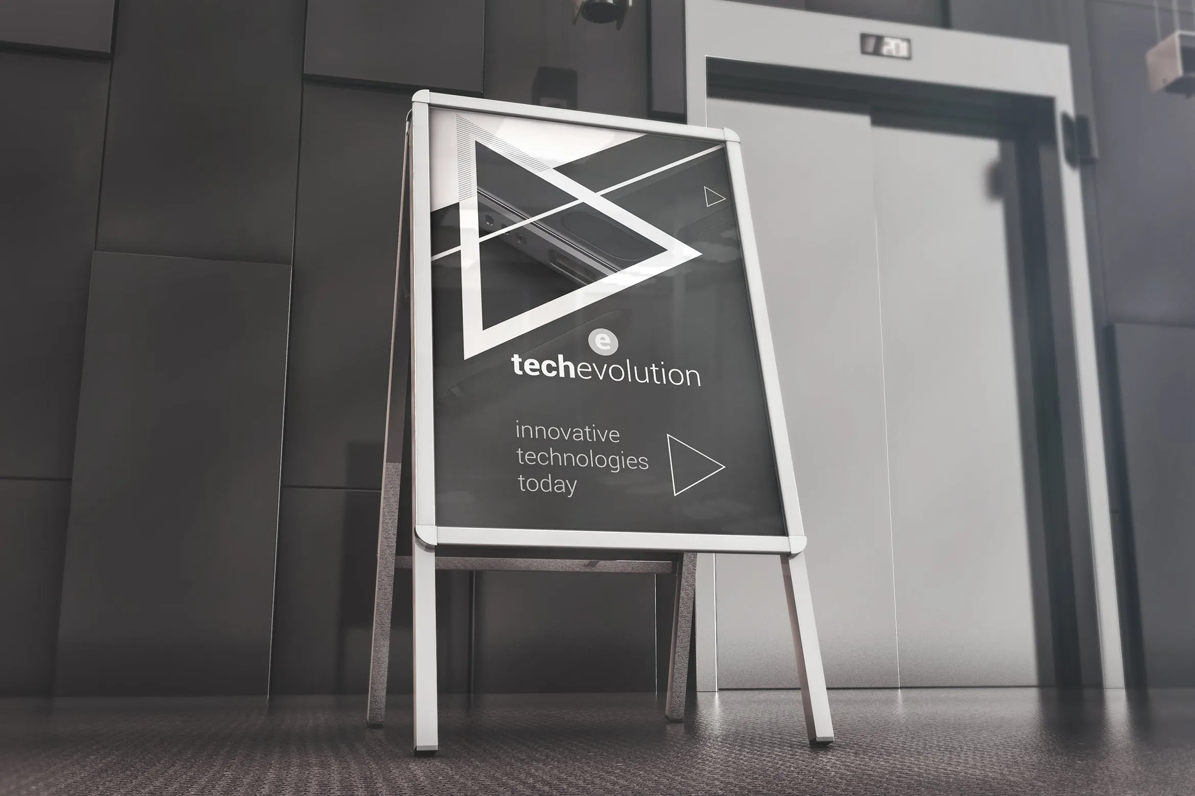 办公室大厅广告牌木架海报张贴效果图样机模板 Office Hall Advertising Mockup插图