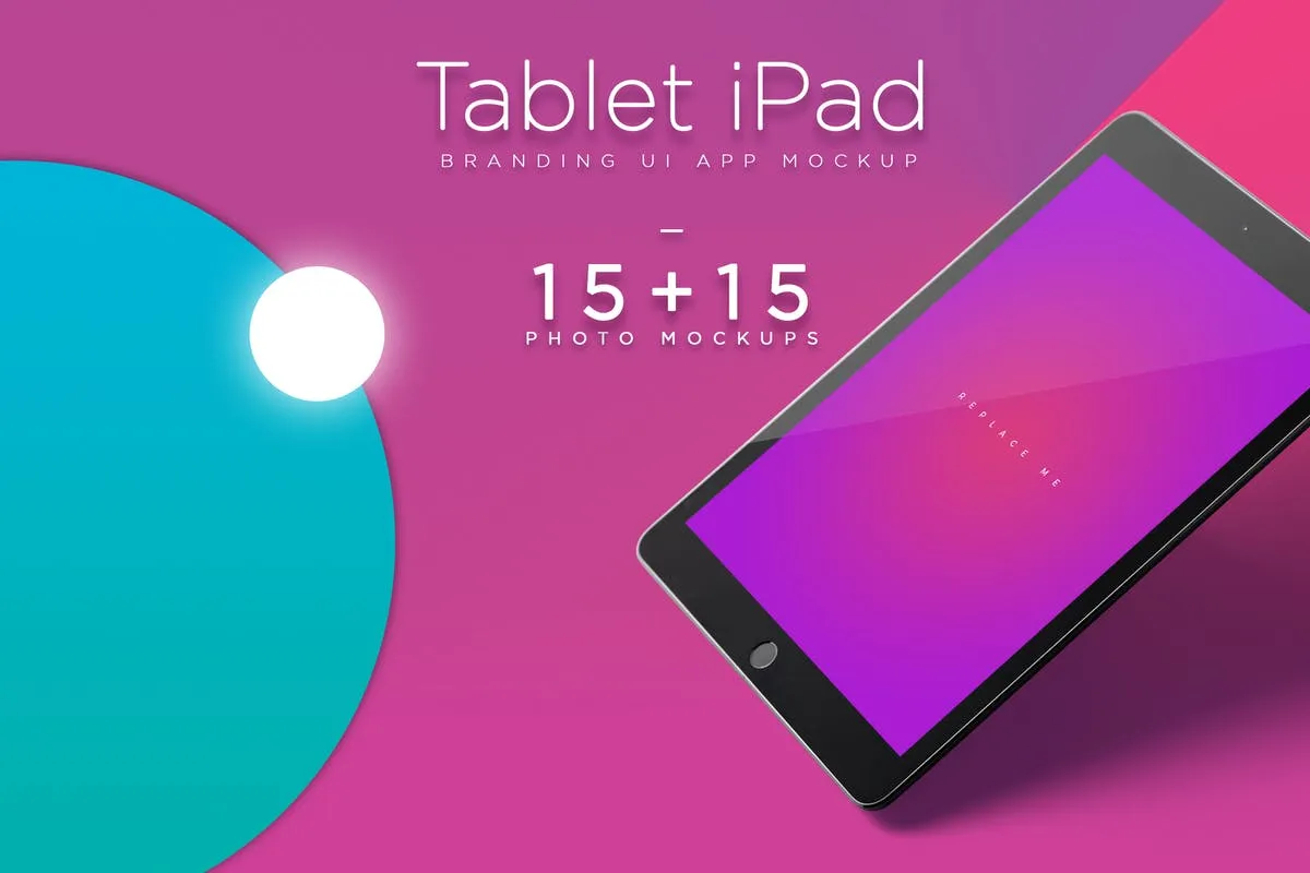 iPad平板电脑应用程序UI展示样机模板 iPad Tablet UI App Mockups with Vivid Backgrounds