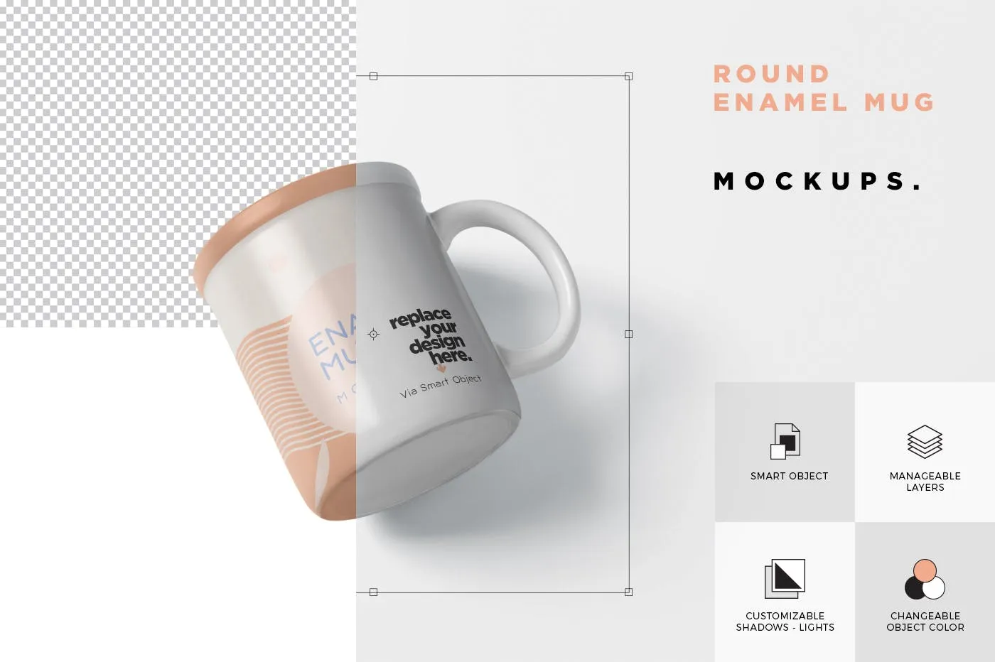 带把手圆形搪瓷杯马克杯图案设计素材库精选 Round Enamel Mug Mockup With Handle插图(5)