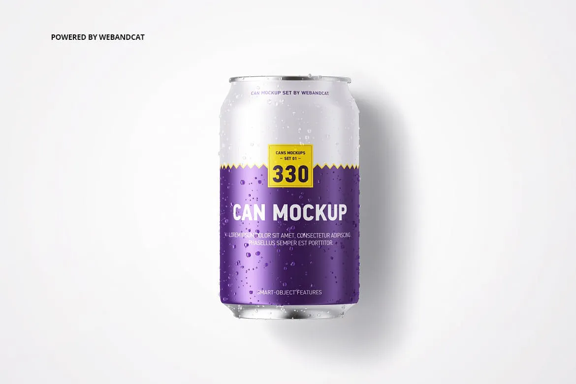 330ml容量规格易拉罐外观设计样机模板 330ml Can Mockup with Water Droplets插图(7)