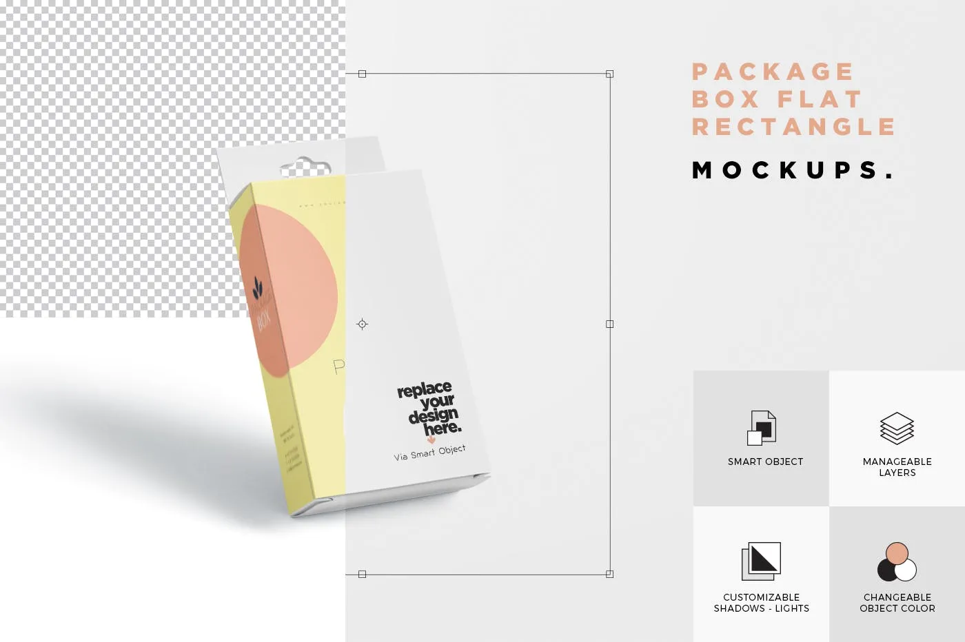 带挂耳设计扁平矩形产品包装盒效果图素材库精选 Package Box Mockup Set- Flat Rectangle with Hanger插图(7)