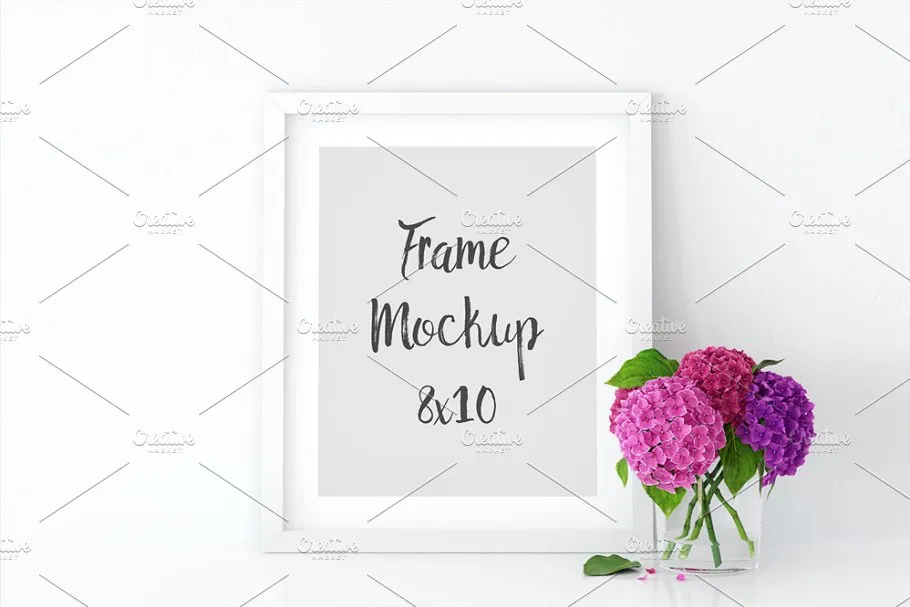 白色相框画框样机 White Interior Frame Mockup – (8×10)插图