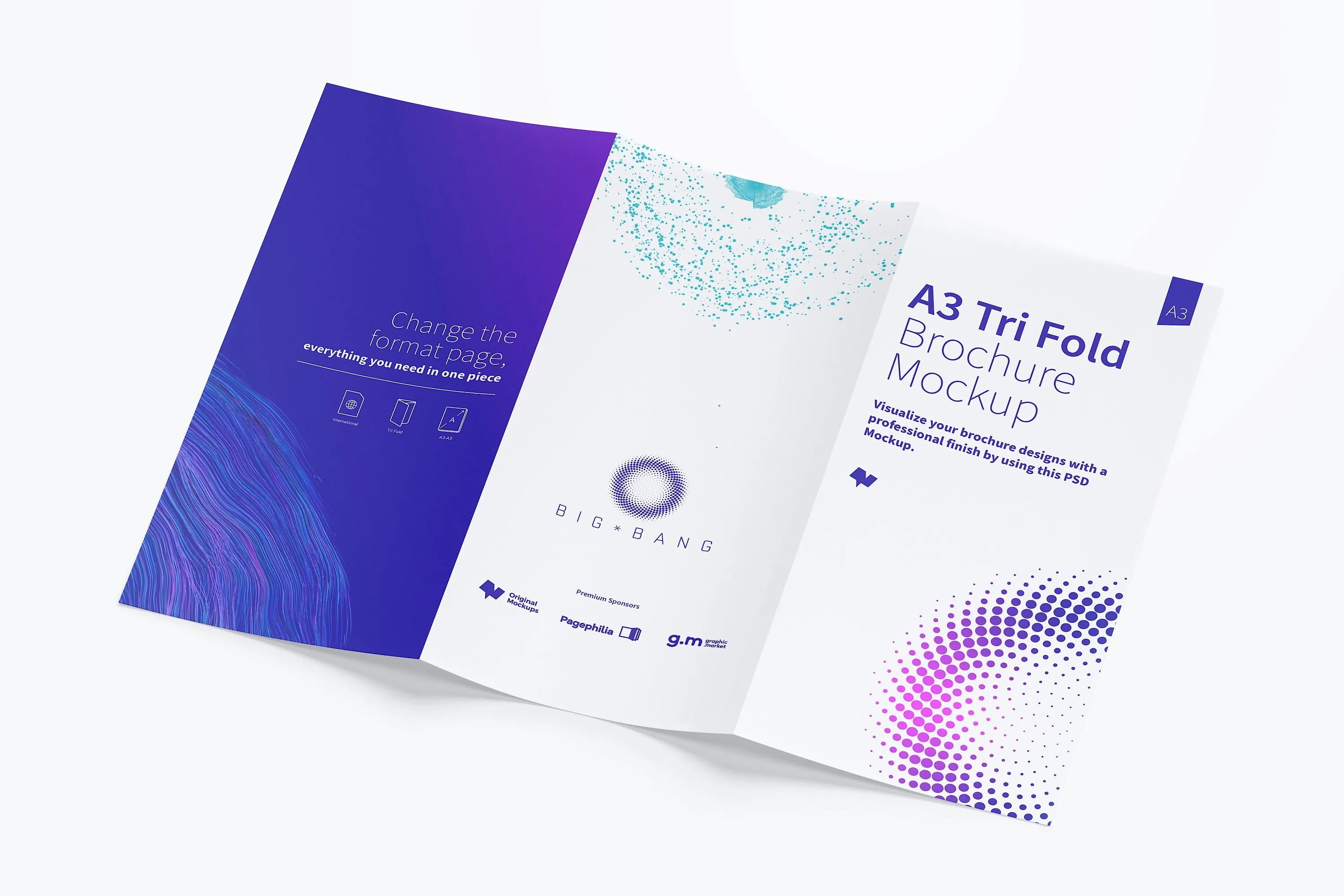 A3尺寸大小三折页企业传单手册设计样机02 A3 Trifold Brochure Mockup 02插图(1)