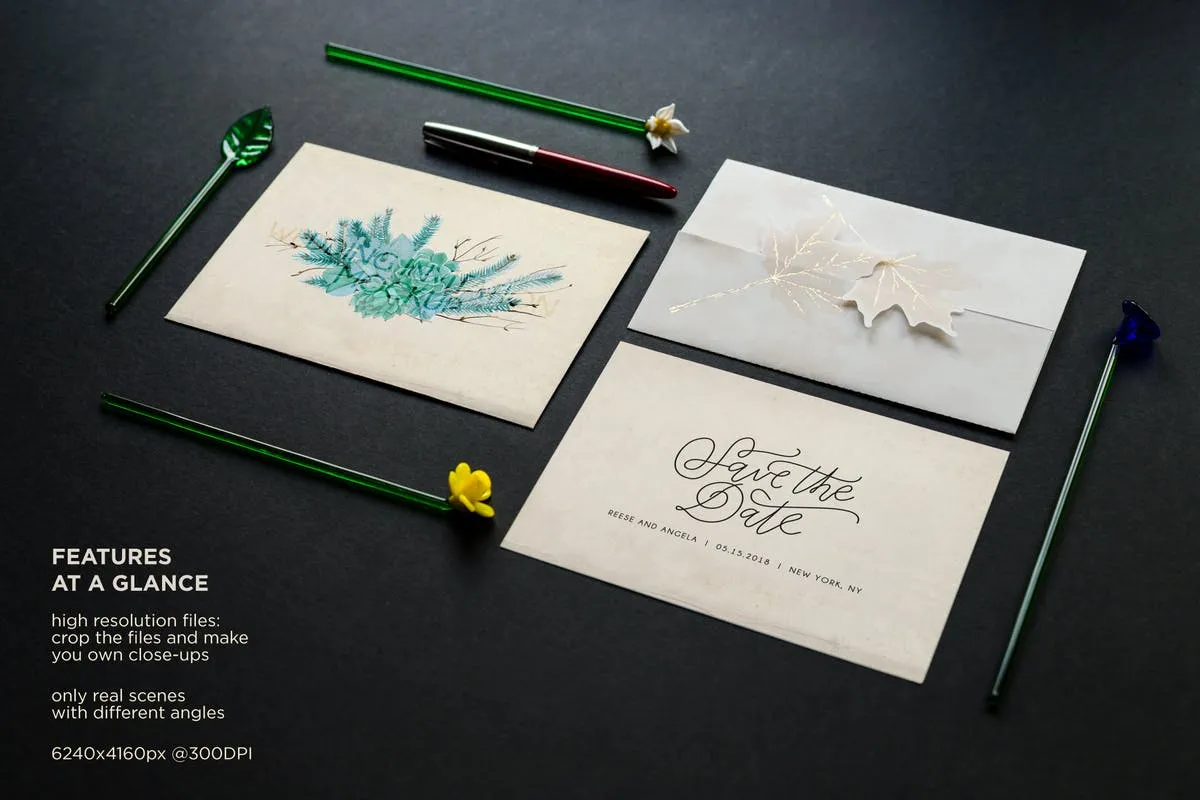 经典复古婚礼请柬样机模板 Vintage Wedding Invitation Mockup
