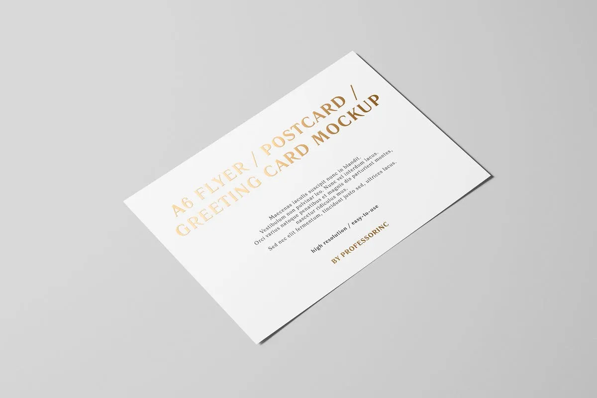 A6传单/明信片/贺卡铝箔冲压特殊工艺样机 A6 Flyer / Postcard / Greeting Card Mockup插图