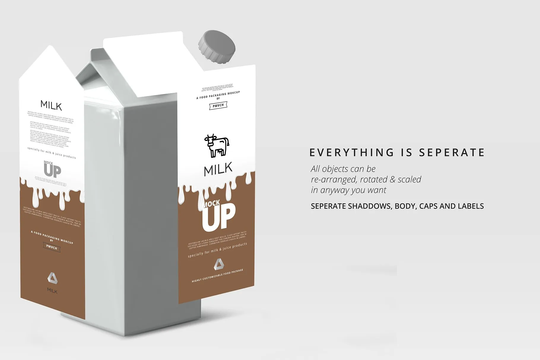 牛奶&果汁纸盒包装展示样机 Milk / Fruit Juice Carton Mockup [psd]插图(7)