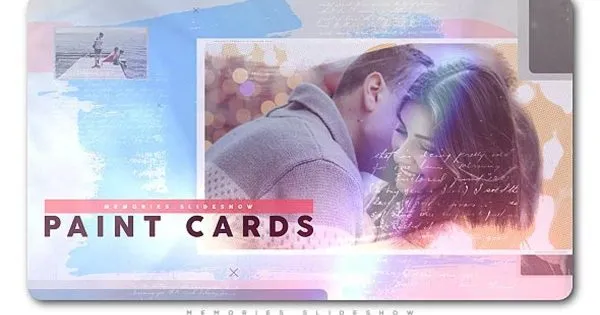 浪漫主义风格幻灯片开场像素设计精选AE模板 Painted Cards of Memories Slideshow