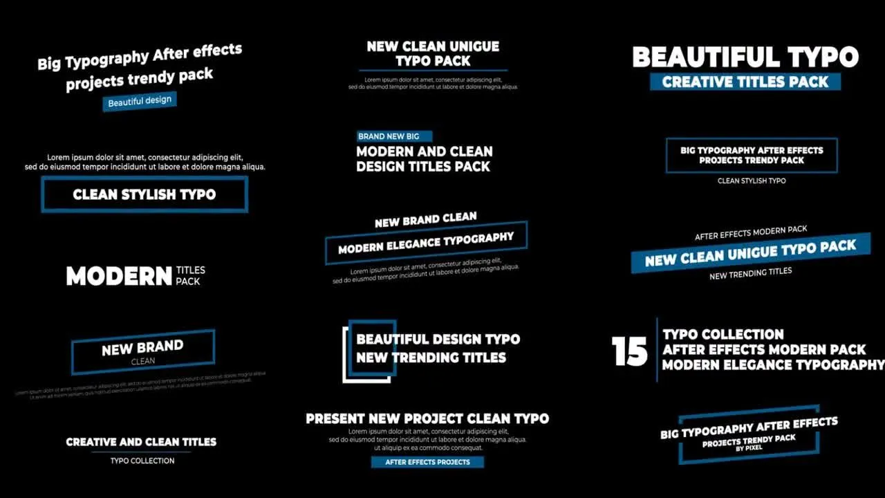 15个现代设计和专业动画的全屏标题像素设计精选AE模板