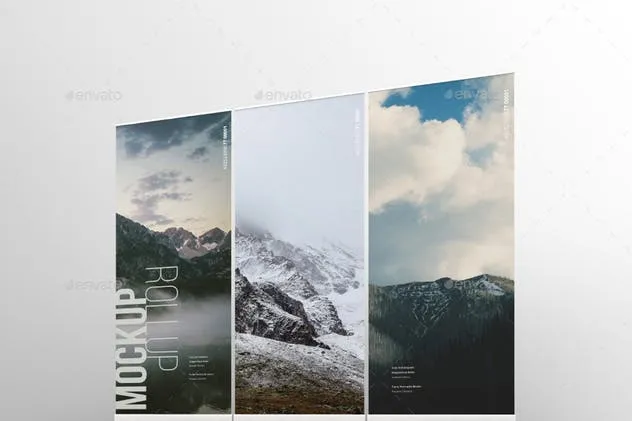 垂直卷帘画海报样机模板 Rollup Mockup插图(5)