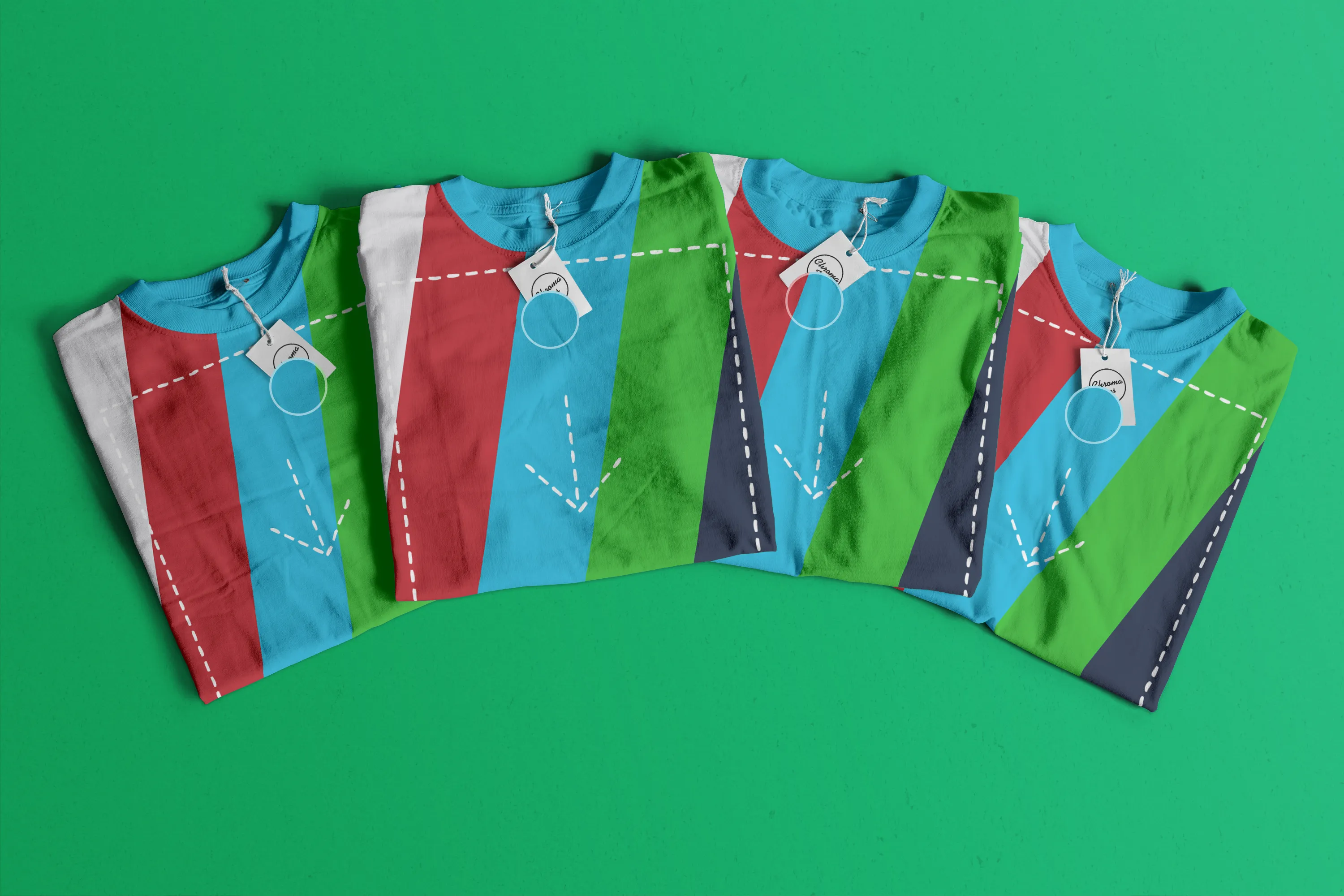 多颜色规则折叠T恤设计定制效果图实物样机模板03 Folded T-Shirts Mockup 03插图(1)