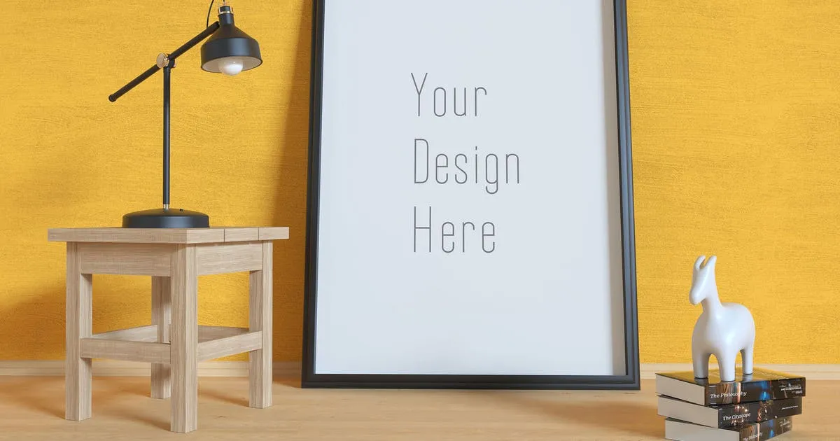 黑色材质相框画框艺术作品预览样机模板素材 Black Frame Mockup 3D Scene插图