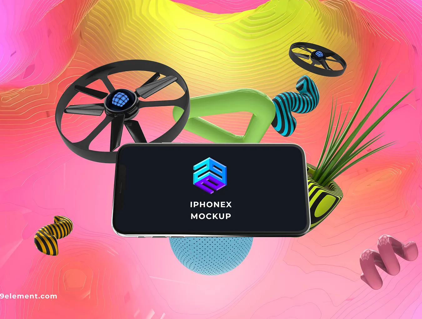 无人机与手机展示创意场景样机下载 [PSD]