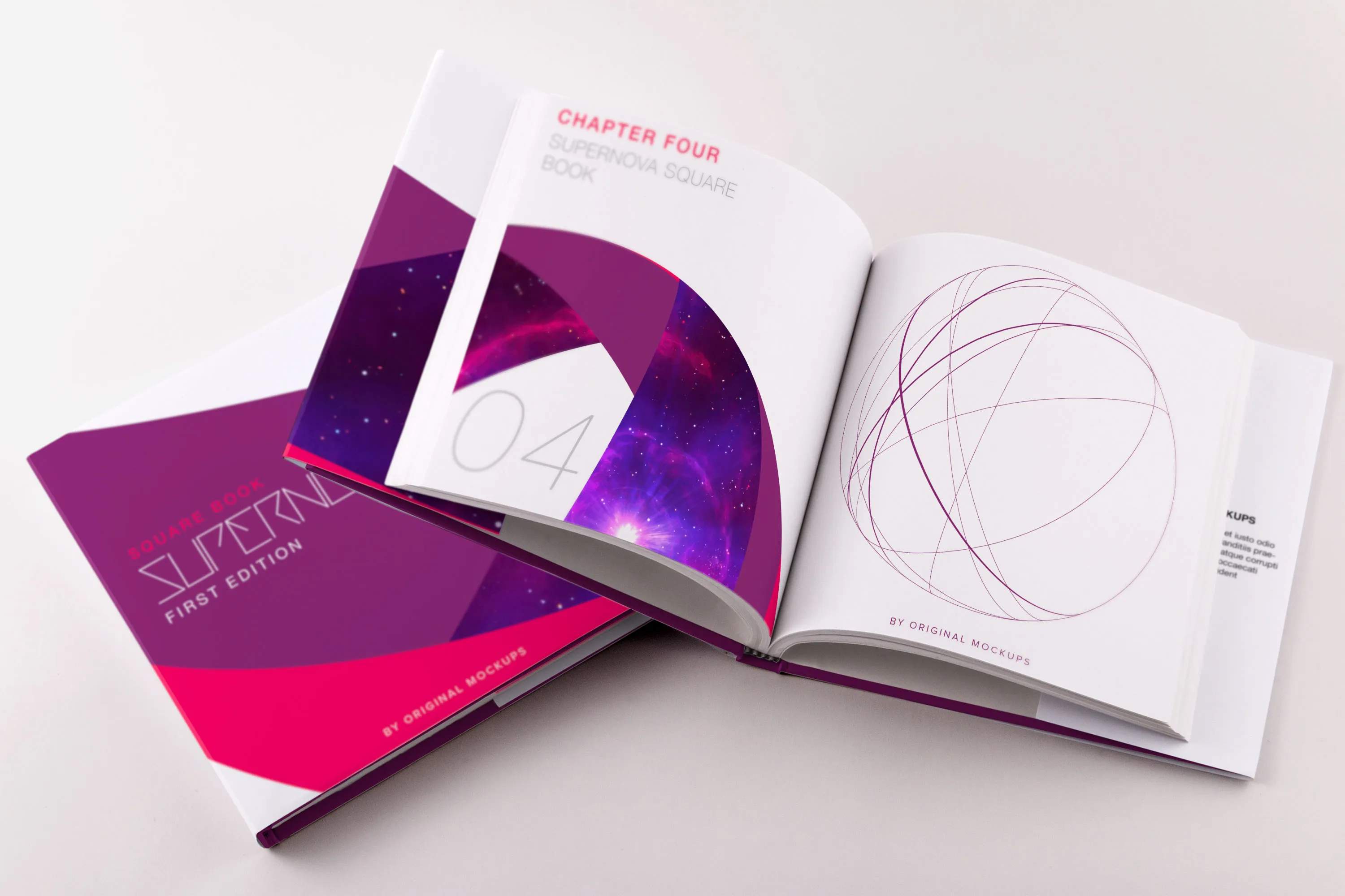 精装小方格图书封面＆内页印刷效果图PSD样机01 Hardcover Small Square Book PSD Mockup 01插图