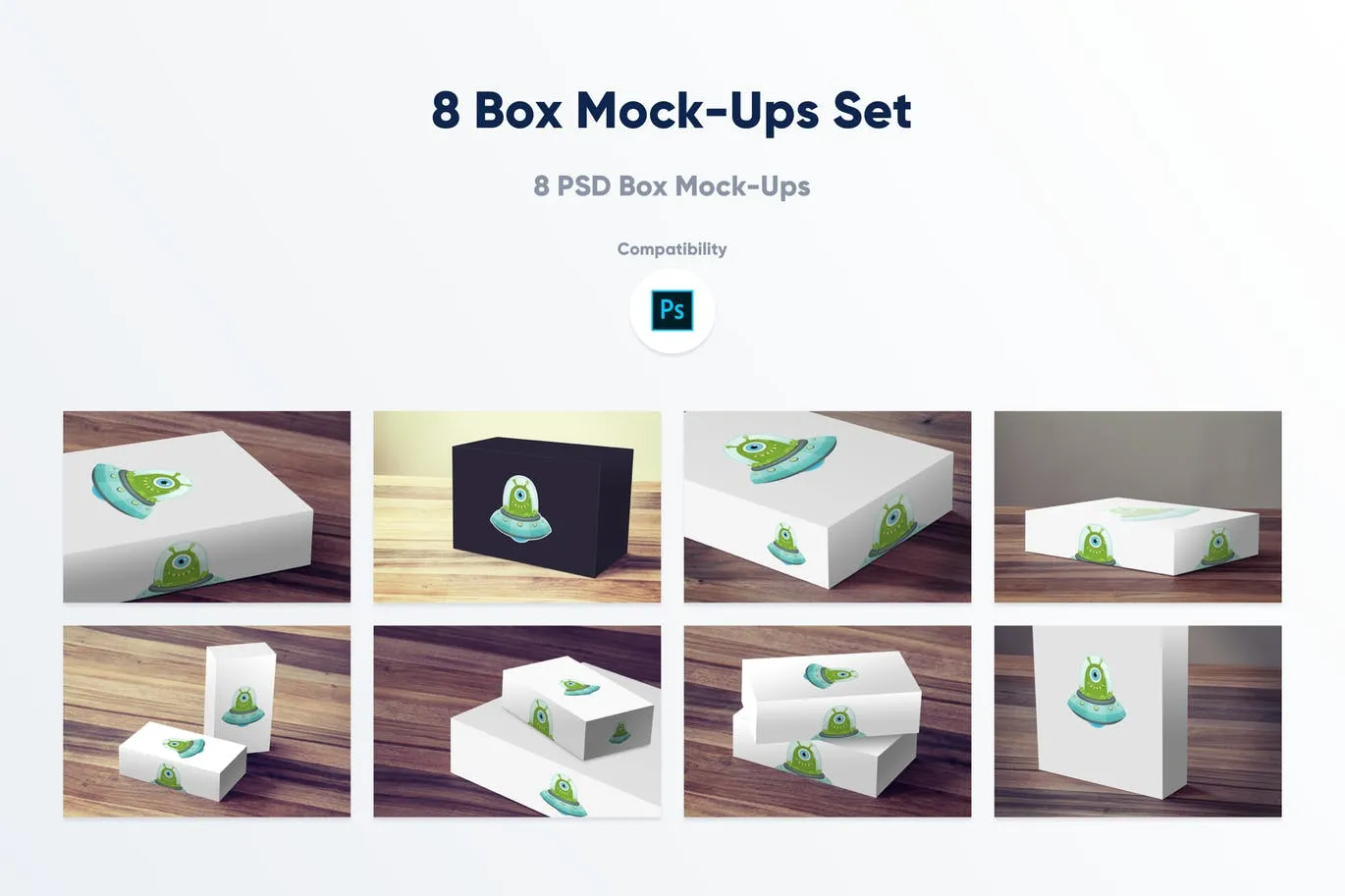 8个不同视角的产品包装盒样机模板 8 Box Mock-ups插图
