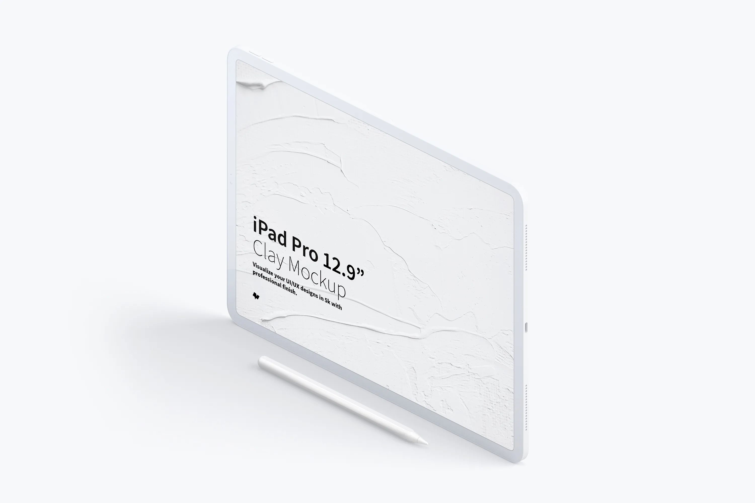 iPad Pro黏土陶瓷材质平板电脑屏幕演示左视图样机03 Clay iPad Pro 12.9 Mockup, Isometric Left View 03