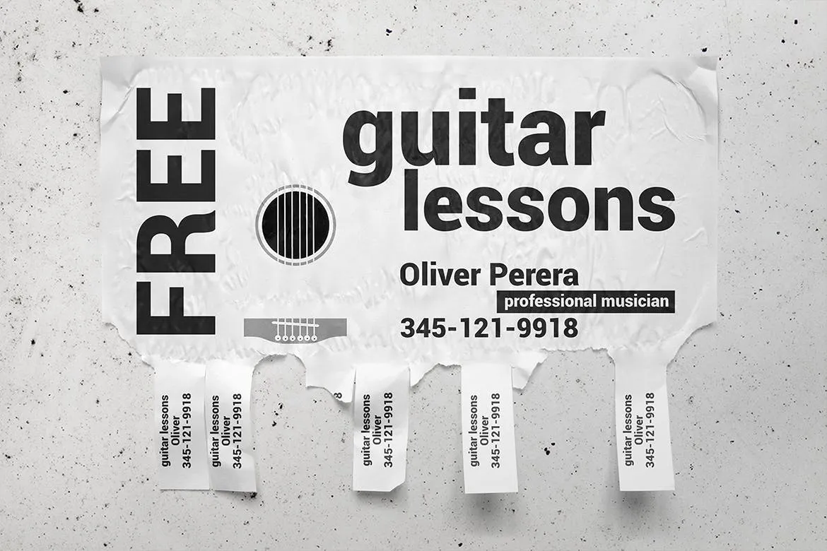 可撕下联系方式的海报设计张贴效果图样机 Tear-off Ad Mockup插图(4)