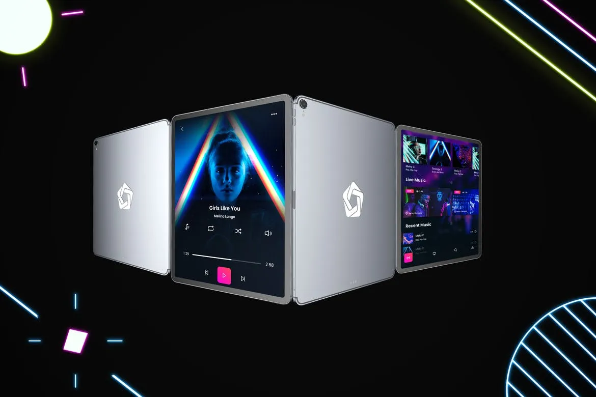 iPad Pro第三方设计屏幕预览样机模板 Neon iPad Pro Mockup插图(3)