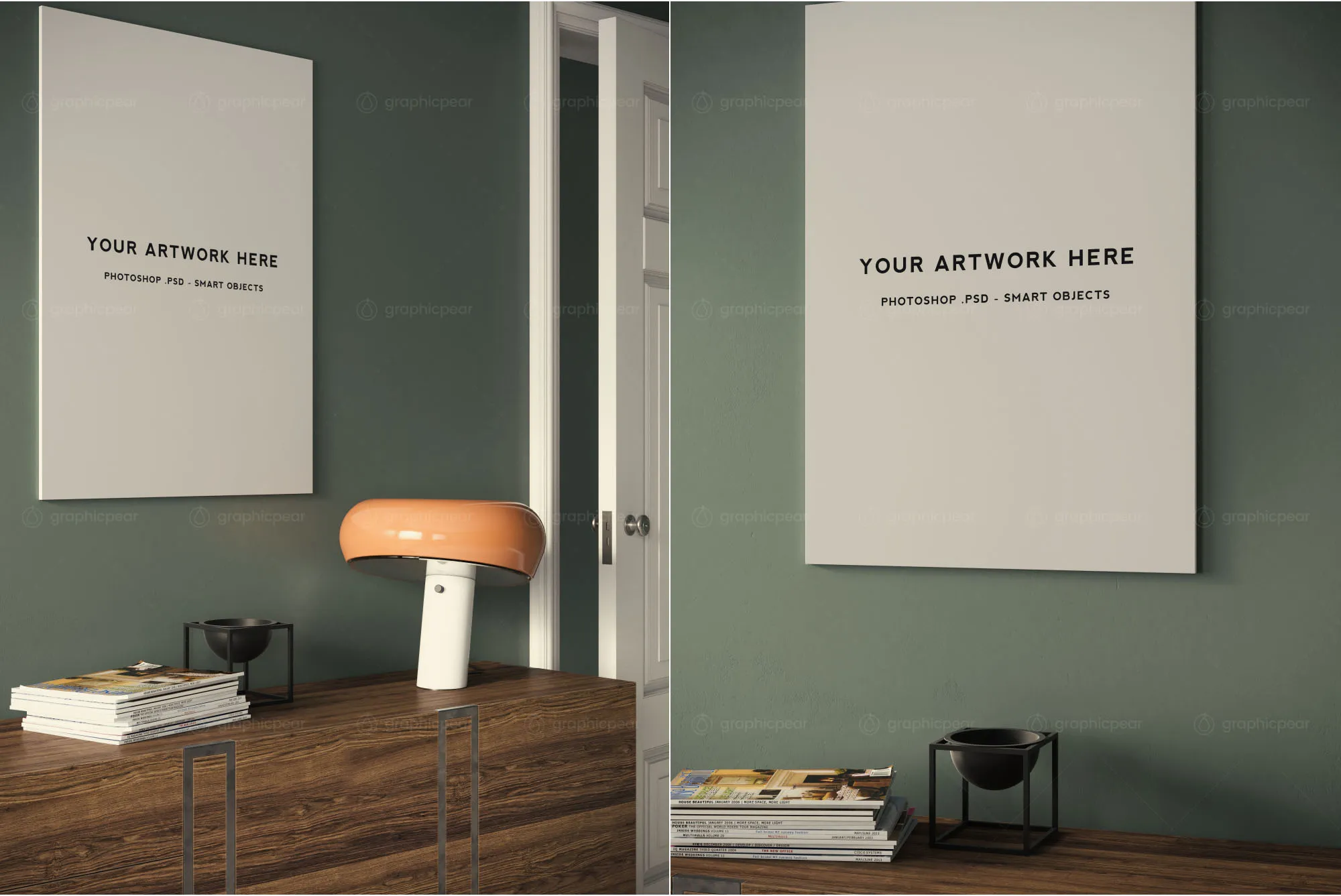 A1尺寸海报设计室内场景无框样机模板 Frameless A1 Poster Interior Scene Mockup插图(1)