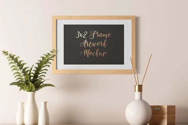 实木画框展示样机套装V3 Light Interior Frame Artwork Mockup – Set 3插图(4)